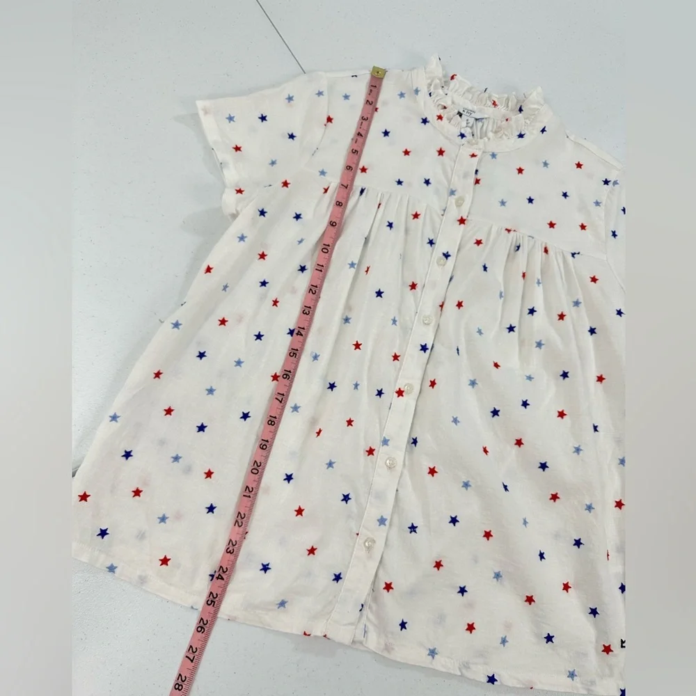 Crown & Ivy Embroidered Star Blouse Patriotic Red White Blue Linen Blend Top S - Picture 8 of 13
